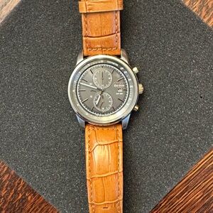 Elegant Brown and Black Leather Strap Chronograph Watch